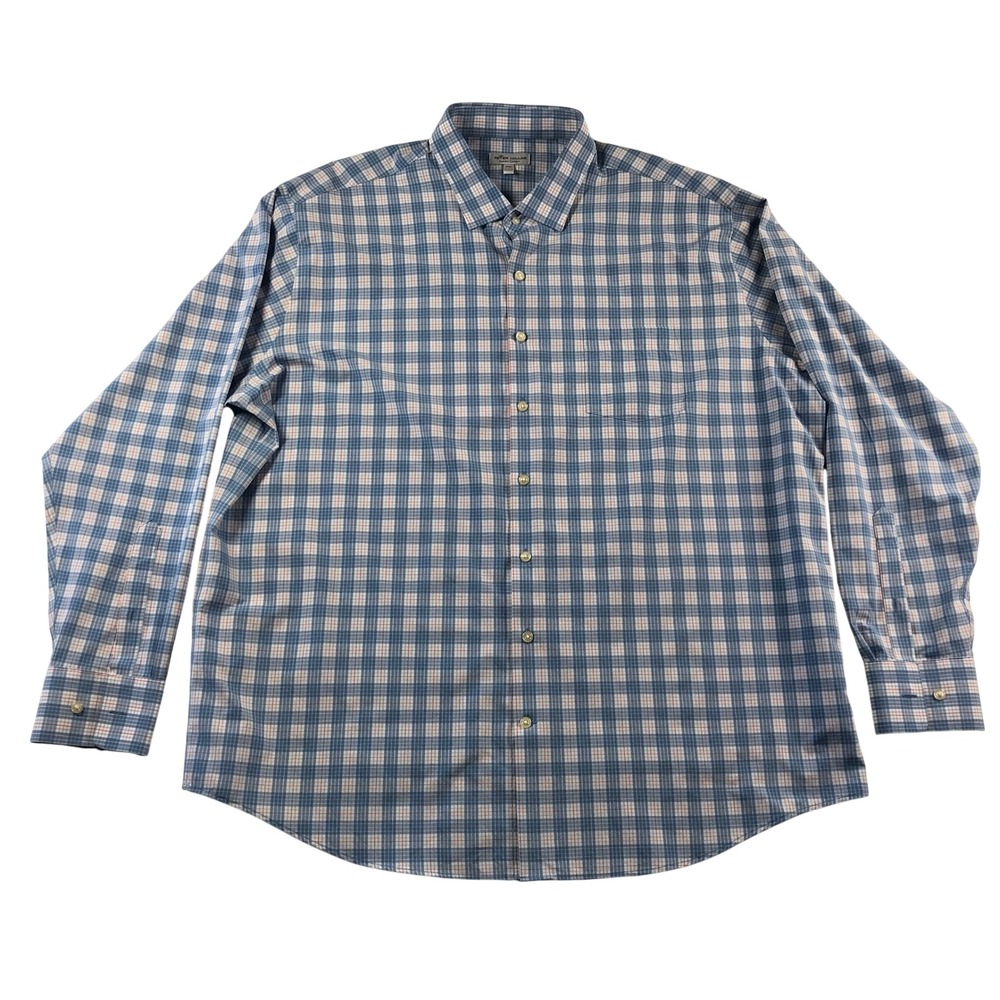 Peter Millar Summer Comfort Mens XXL Blue Plaid Long Sleeve Button Down Shirt